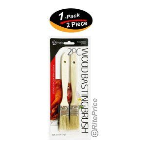 2 PCS Wood Basting Pastry Brushes Baking Kitchen, Cooking Food, BBQ Brush - New